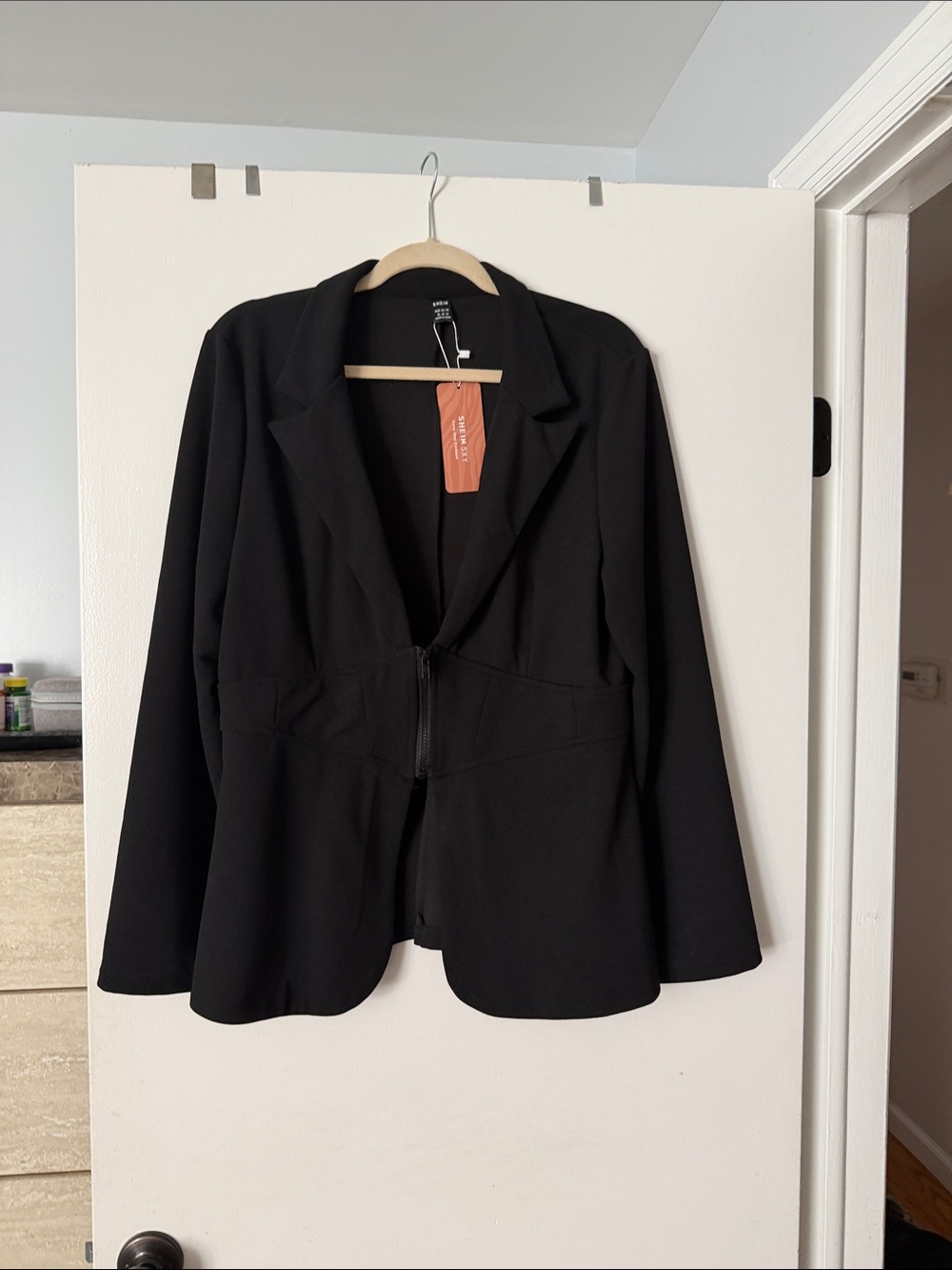 SHEIN SXY Corset Waist Zip Front Blazer Black Medium